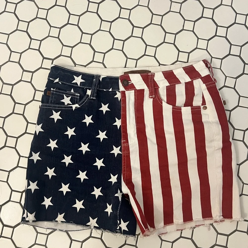 Judy Blue Women's American Flag Denim Shorts - Red & Blue - Picture 2 of 4